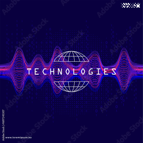 Digital technology and big data concept. Abstract visual for screen template. Geometric artificial intelligence tech background.