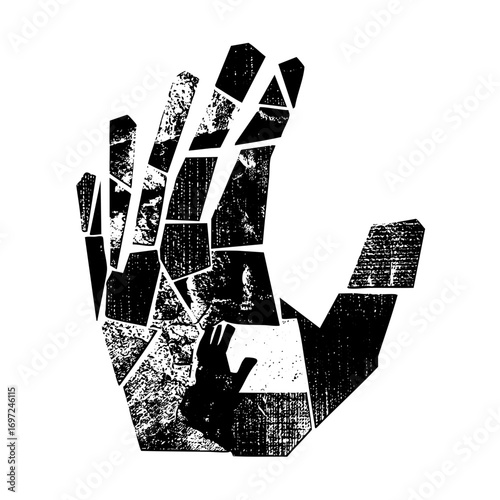 Vector Abstract fragmented hand with a distressed texture.