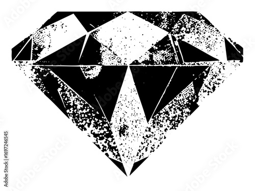 Vector Distressed monochrome diamond with sharp facets.