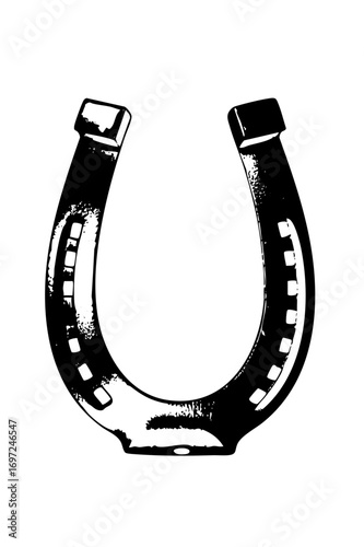 Vector Black horseshoe with nail holes a symbol of luck.
