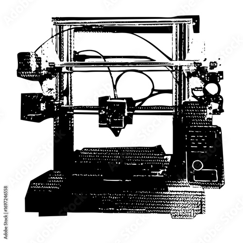 Vector Detailed of a 3D printer creating an object.