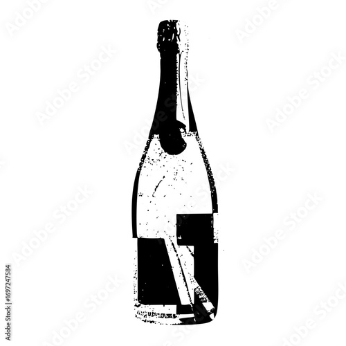 Vector Elegant champagne bottle in a distressed style.