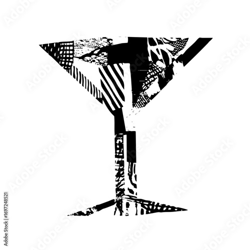 Vector Abstract martini glass with textured geometric .