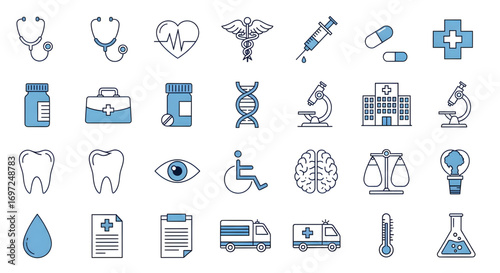 Collection of medical and healthcare icons