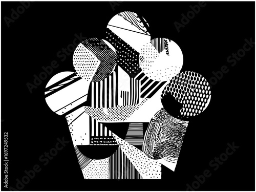 Vector Abstract portrait composition features geometric shapes and dynamic lines.