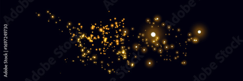 Glowing magic sparkles. Glittering dots, particles and stars. Glow flare light effect. Luminous points different colors. Vector particles on black background.