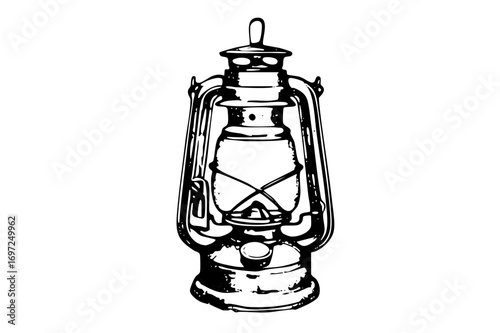 Vector Vintage kerosene lantern with detailed metalwork.