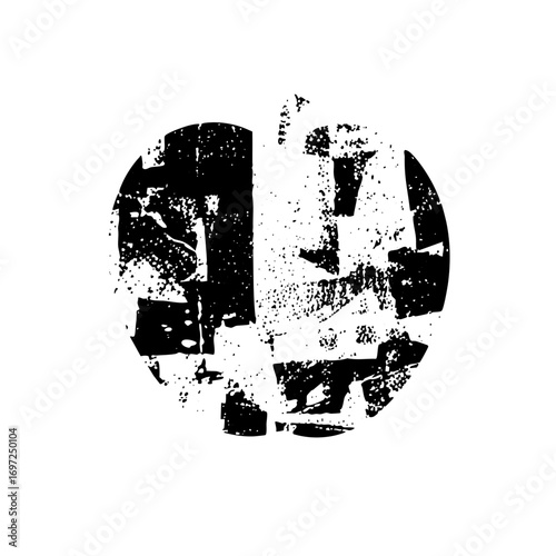 Vector Abstract distressed face with circular frame.