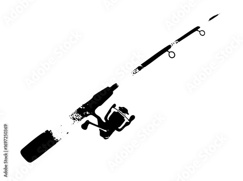 Vector Black silhouette of a fishing rod with reel and .