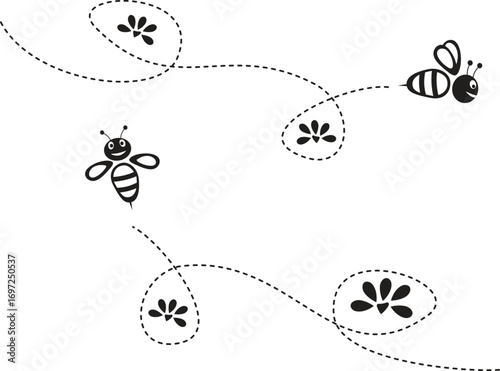 vector sketch illustration silhouette design caricature image of a bee flying happily playing with friends