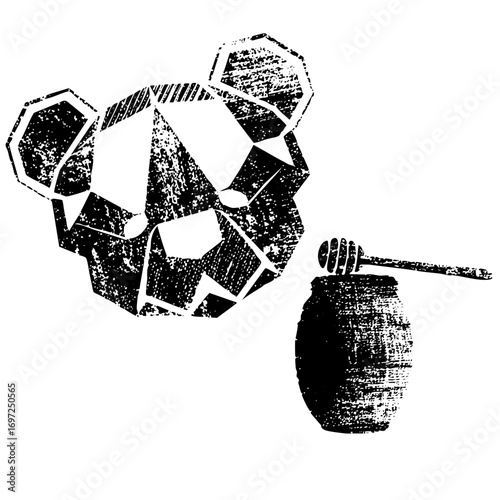 Vector Geometric skull with honey pot and dipper