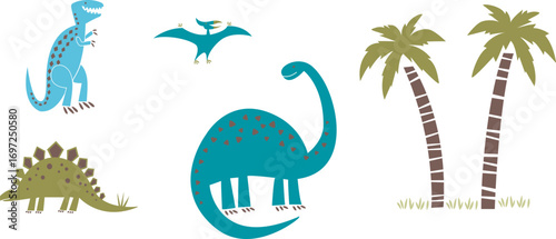 Vector sketch illustration silhouette design caricature image of dinosaur life in prehistoric times