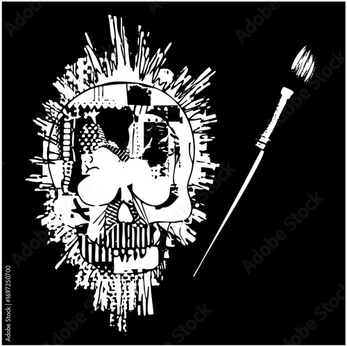 Vector Skull with mohawk and syringe .