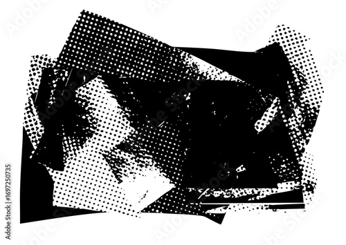 Vector Abstract fragmented portrait with halftone texture.