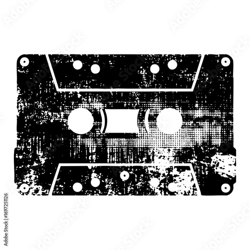 Vector Distressed cassette tape with central openings.
