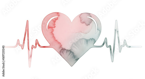 Watercolor Heartbeat with Gradient Heart Shape