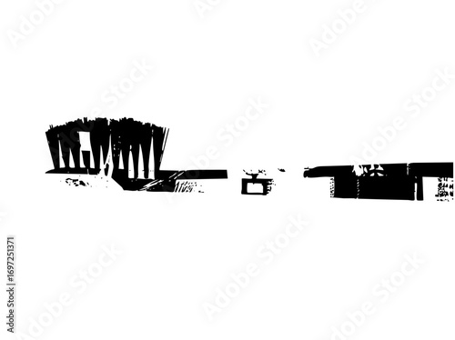 Vector Abstract building facade with minimalist figures .