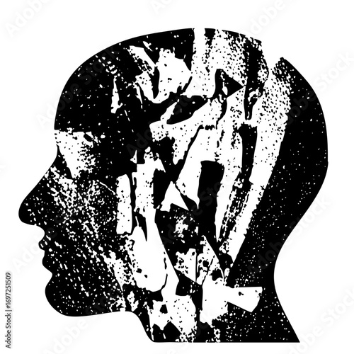 Vector Abstract human head silhouette with fragmented inner .