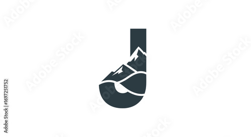 Letter 'J' Logo Incorporating a Mountain Range and Water Body for Outdoor Brands