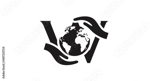 Global protection concept featuring hands cradling the earth within a stylized W symbol