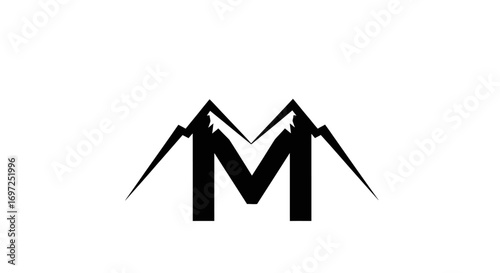 Monochromatic mountain peak 'M' graphic for adventurous branding and outdoorsy company logo design