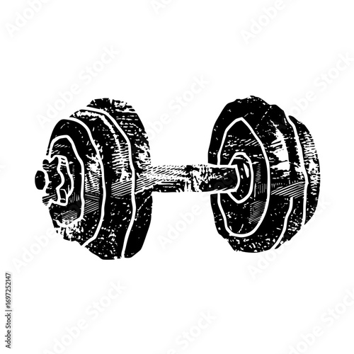 Vector Black sketch of a weightlifting dumbbell with stacked plates.