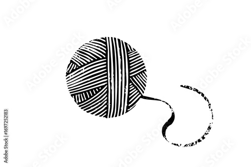 Vector Striped yarn ball with trailing thread .