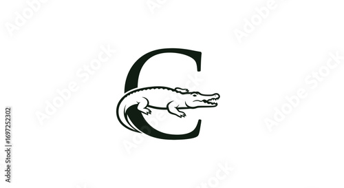 Stylish reptile emblem featuring letter 'C' and detailed alligator illustration for brand identity