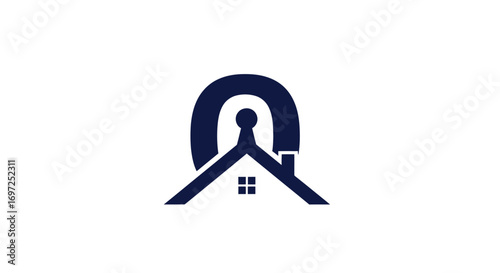 Innovative real estate logo design with modern home shape and keyhole concept representing security