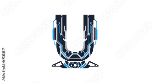 Futuristic letter U digital artwork showcases a fusion of technology and typography element