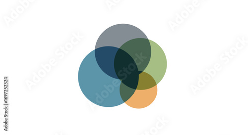 Overlapping circles with varied transparencies create an appealing geometric arrangement on a