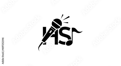 Microphone and musical note design forming letters conveys entertainment business concept