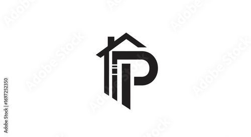 Modern home building logo, letter P shape and architectural design for real estate property