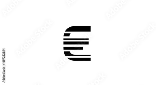 Striking bold letter E with horizontal lines design for modern logo creation or branding element