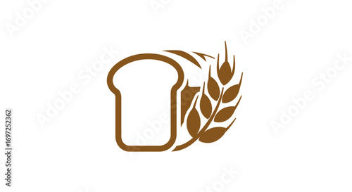 Artistic representation showcasing bread slice icon and wheat ear design combination for bakery