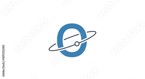 Modern orbital logo, blue circle with elliptical path, technological advancement symbol