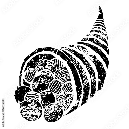 Vector Detailed of a textured spiral seashell with internal chambers.