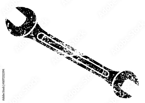 Vector Black wrench with a textured distressed effect.