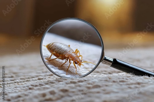 Effectively using a magnifying glass to inspect for bed bugs in bedding.