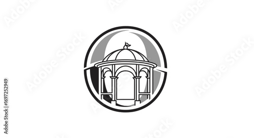 Stylized gazebo architecture logo design with circular abstract background element