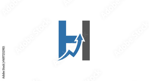 Letter H with rising arrow symbolizing growth and development in business concept