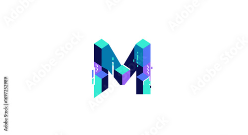 Isometric style initial 'M' logo concept, vibrant color scheme for branding and graphic design