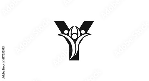 Abstract letter Y logo concept incorporating human figures celebrating community spirit or unity