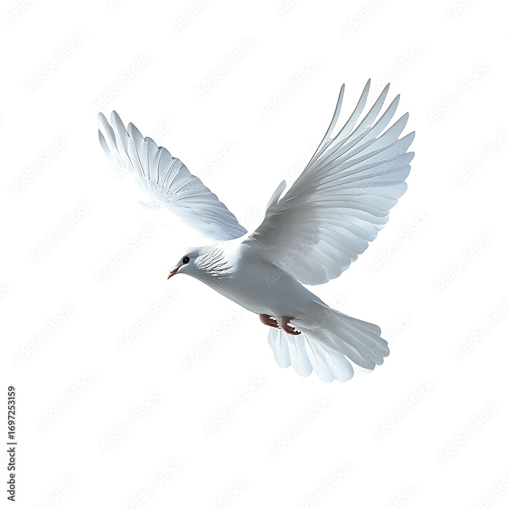 Obraz premium A white dove in flight against a plain white background