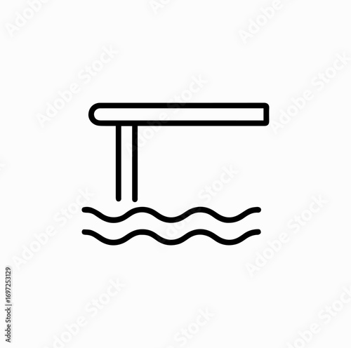 Diving Board Line Icon – Minimal Vector of Swimming Pool Jump Platform