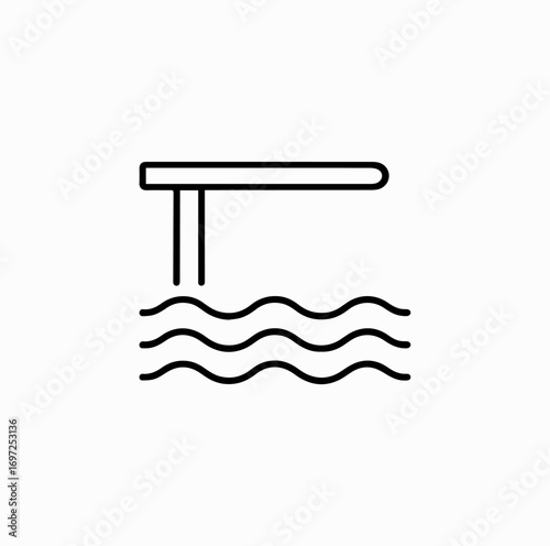Diving Board Line Icon – Minimal Vector of Swimming Pool Jump Platform