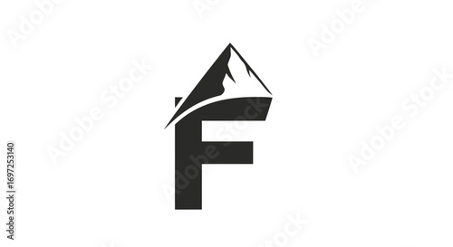 Abstract letter F with mountain peak, initial logo design for adventure and exploration ventures