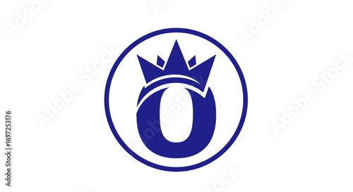 Elegant circular emblem featuring stylized crown atop letter O in a sophisticated blue hue
