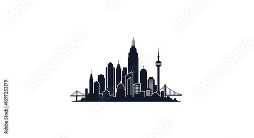 Abstract city skyline silhouette, modern urban landscape design for business and architectural