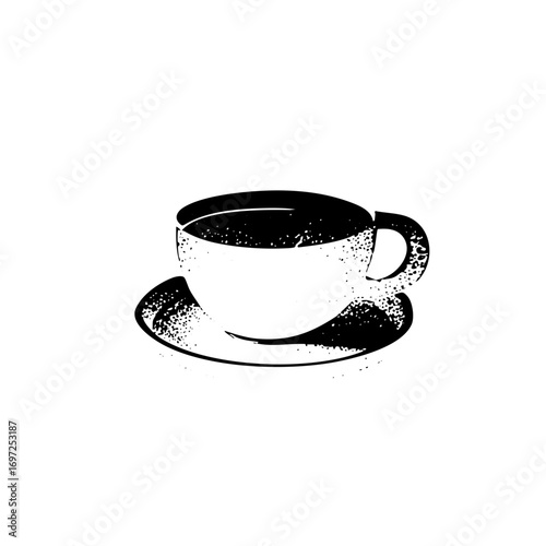 Vector Black and white of a coffee cup and saucer.